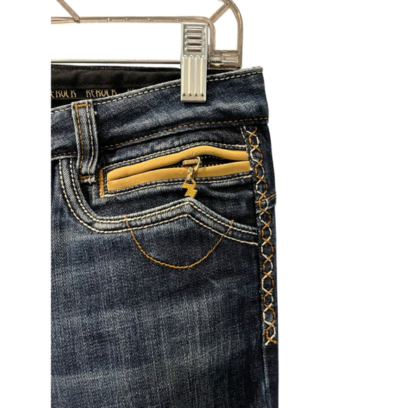 ReRock Express Embellished Embroidered Dark Wash Denim Jeans Size 28 07RJ72 Blue - Picture 4 of 8